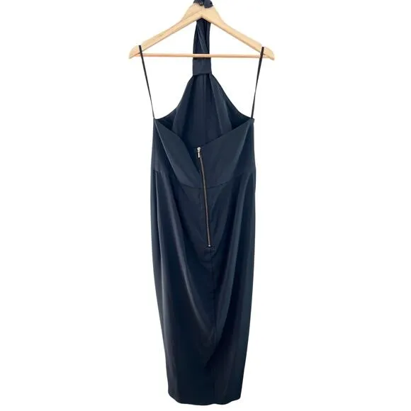 Shona Joy Gray Halter Dress 8 Knot Draped Halter Midi Dress Charcoal Gray Luxury