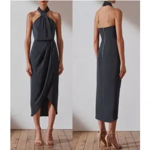 Shona Joy Gray Halter Dress 8 Knot Draped Halter Midi Dress Charcoal Gray Luxury