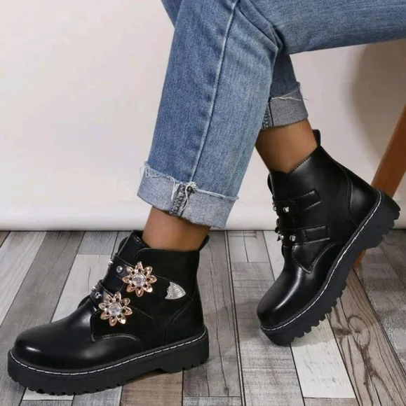 Short Boots, Round Toe, Slip-On, Outdoor Casual,Side Zipper Decoration