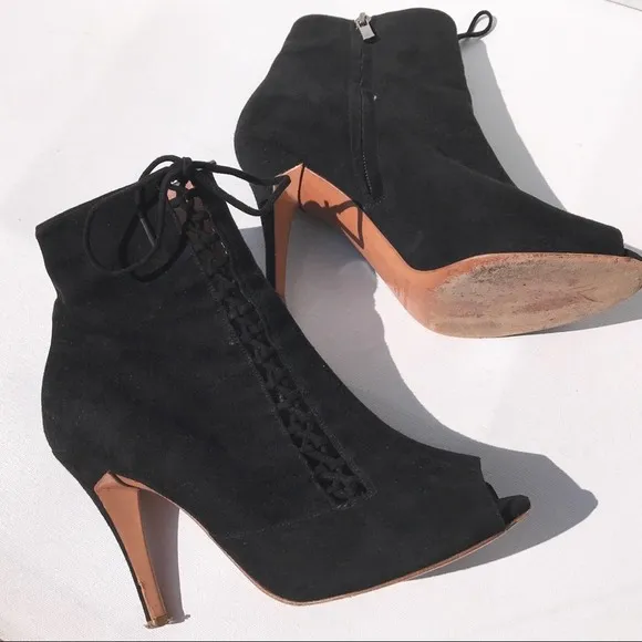 SIGERSON MORRISON open toe 9 BOOTS black suede ankle leather