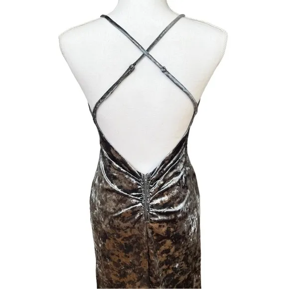 Silver Crushed Velvet Formal Sleeveless Long Dress Open Back Size 7
