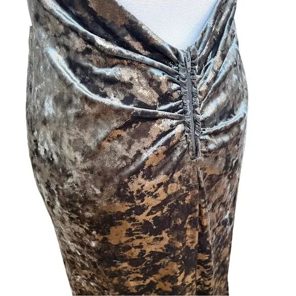 Silver Crushed Velvet Formal Sleeveless Long Dress Open Back Size 7
