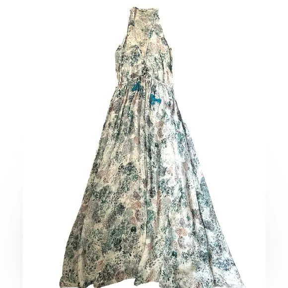 Sinesia Karol Luxury Floral V-neck Sleeveless Maxi Dress/Coverup Blue Sz M
