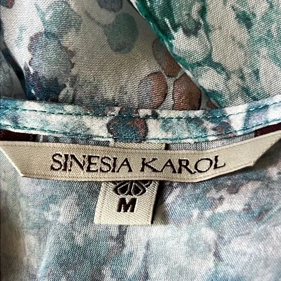 Sinesia Karol Luxury Floral V-neck Sleeveless Maxi Dress/Coverup Blue Sz M