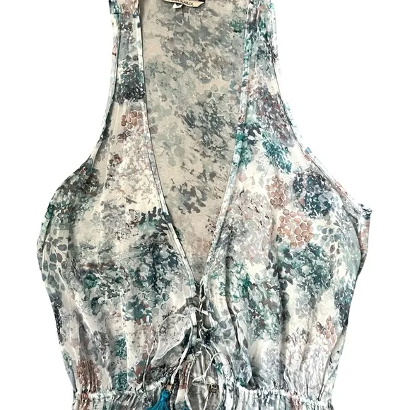 Sinesia Karol Luxury Floral V-neck Sleeveless Maxi Dress/Coverup Blue Sz M