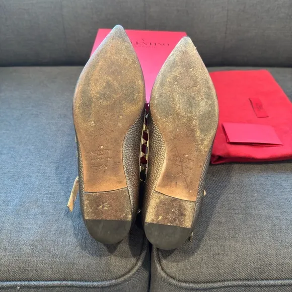Size 36.5 Valentino Rockstud Caged ballet flats in metallic