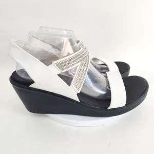 Skechers 33218W Rumble On Dreamy Days Rhinestones White Sandals 3&quot; Shoes Size 11