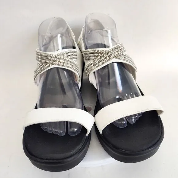 Skechers 33218W Rumble On Dreamy Days Rhinestones White Sandals 3&quot; Shoes Size 11