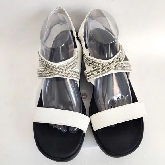 Skechers 33218W Rumble On Dreamy Days Rhinestones White Sandals 3&quot; Shoes Size 11