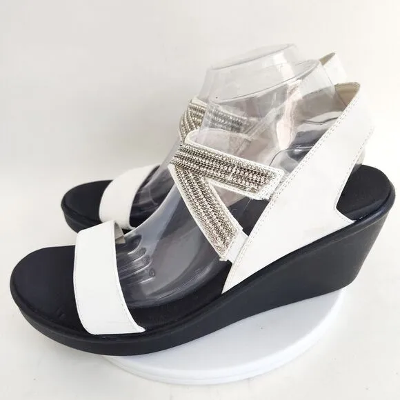 Skechers 33218W Rumble On Dreamy Days Rhinestones White Sandals 3&quot; Shoes Size 11