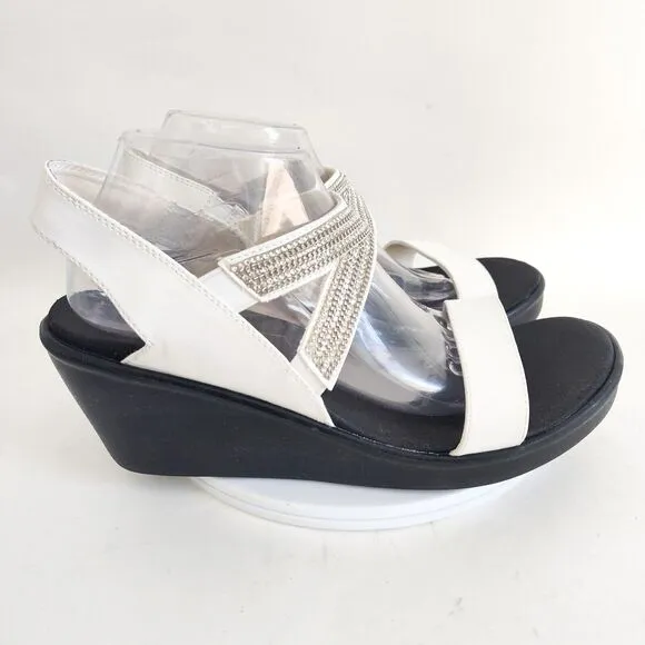 Skechers 33218W Rumble On Dreamy Days Rhinestones White Sandals 3&quot; Shoes Size 11