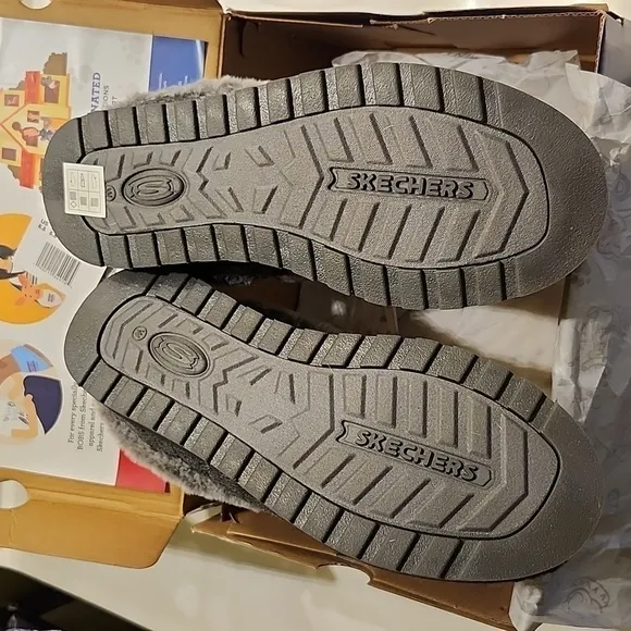 Skechers BOBS Keepsakes Ice Angel Charcoal Slippers Cable Knit Faux Fur 8.5 Wide