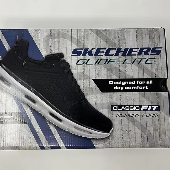 Skechers Glide-Lite Men's Classic Shoes Fit With Memory Foam (Black, Medium 8)