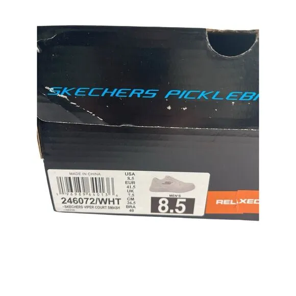 SKECHERS Men's‎ 8.5 VIPER COURT SMASH White LEATHER Shoes AUTHENTIC IN BOX NWB