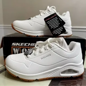 Skechers White Sneakers with Cushioned Sole and Leather-like Material