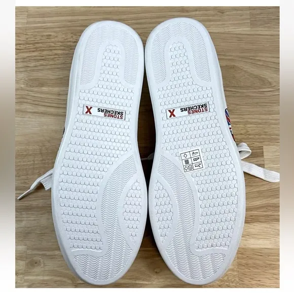 SKECHERS X ROLLING STONES Shoes CLASSIC CUP-EURO LICK White LEATHER Mens Sz 10.5