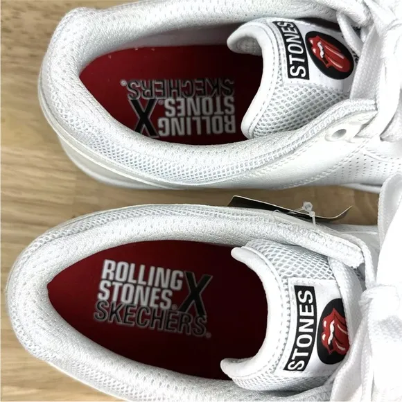 SKECHERS X ROLLING STONES Shoes CLASSIC CUP-EURO LICK White LEATHER Mens Sz 10.5
