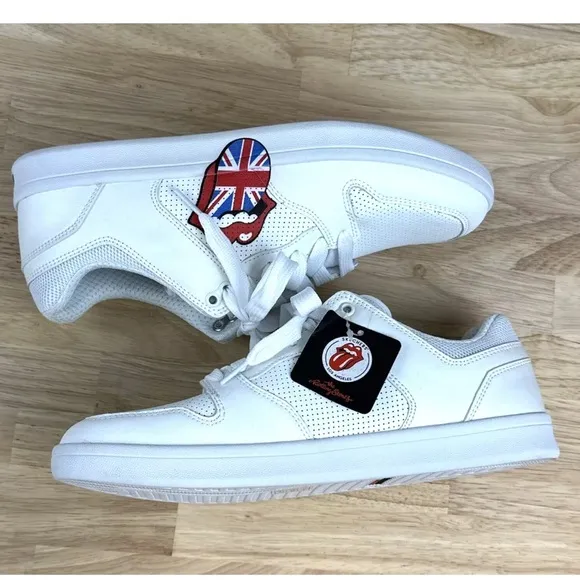 SKECHERS X ROLLING STONES Shoes CLASSIC CUP-EURO LICK White LEATHER Mens Sz 10.5