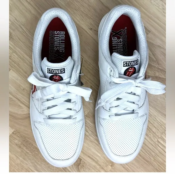 SKECHERS X ROLLING STONES Shoes CLASSIC CUP-EURO LICK White LEATHER Mens Sz 10.5