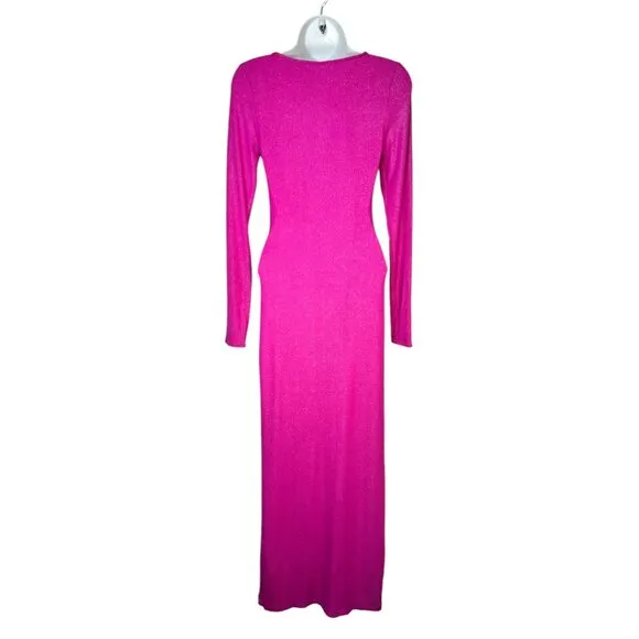SKIMS Soft Lounge Long Sleeve Ribbed Bodycon Metallic Fuchsia Party Dress L