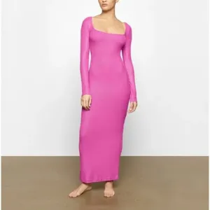 SKIMS Soft Lounge Long Sleeve Ribbed Bodycon Metallic Fuchsia Party Dress L