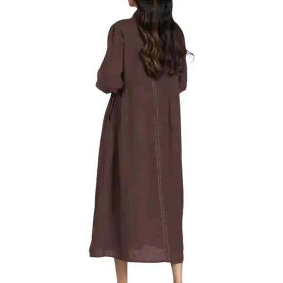 Skylah 100% Linen Luxury Maxi Dress Stormy Dark Blue L