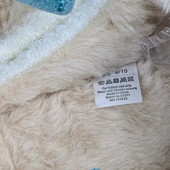 Slippers &amp; Headband Martini Bottle Sherpa Embroidery Sequins Ivory L (9/10) NWT