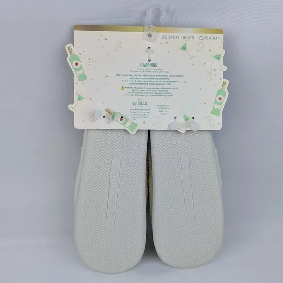Slippers &amp; Headband Martini Bottle Sherpa Embroidery Sequins Ivory L (9/10) NWT