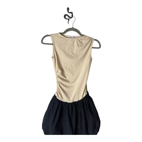 SNDYS Maya Bubble Mini Dress High Neck Party Minimalist Classy Academia XS