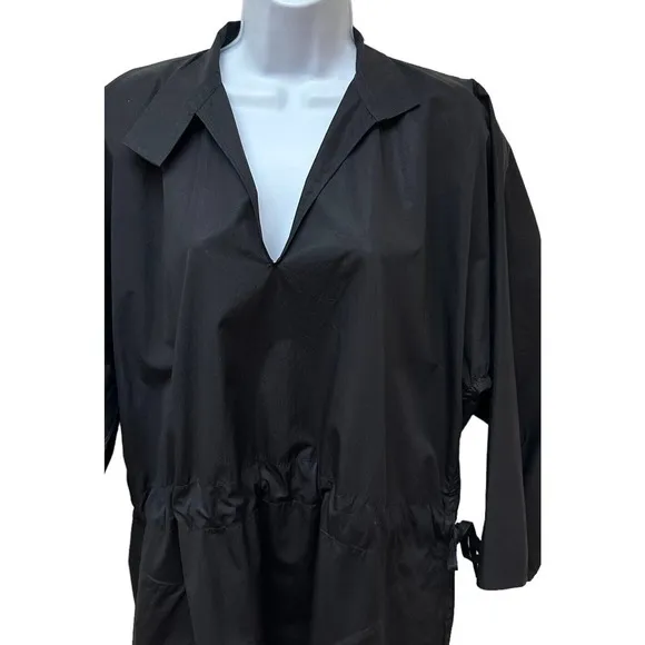 Sofie D Hoore Black Balloon Sleeve Cinched Waist Oversized Dress Minimalist 34