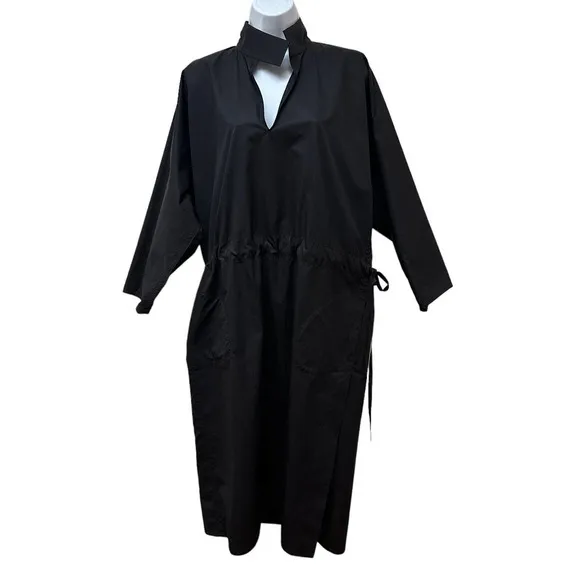 Sofie D Hoore Black Balloon Sleeve Cinched Waist Oversized Dress Minimalist 34