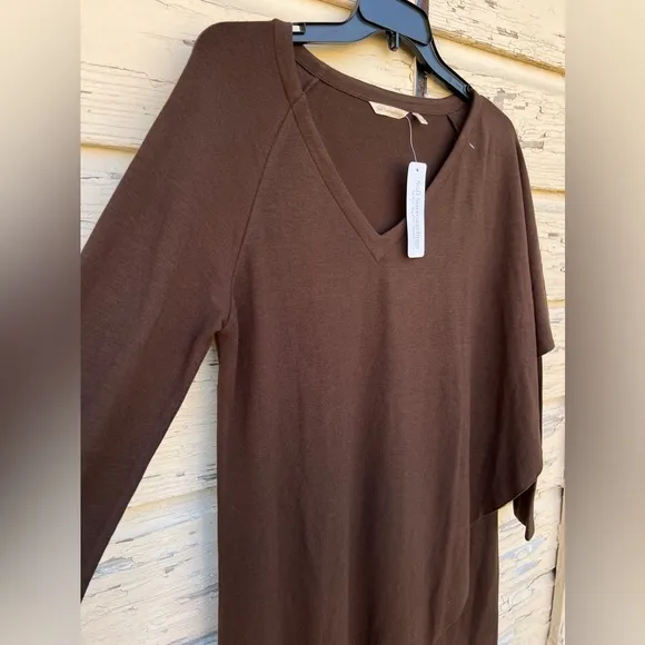 Soft Surroundings Marla Lagenlook Minimalist Midi Dark Brown Dress L NWT