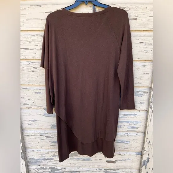 Soft Surroundings Marla Lagenlook Minimalist Midi Dark Brown Dress L NWT