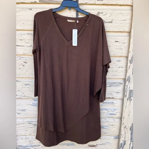 Soft Surroundings Marla Lagenlook Minimalist Midi Dark Brown Dress L NWT