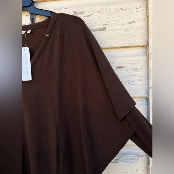 Soft Surroundings Marla Lagenlook Minimalist Midi Dark Brown Dress L NWT