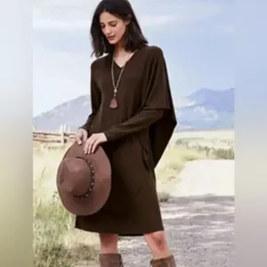Soft Surroundings Marla Lagenlook Minimalist Midi Dark Brown Dress L NWT