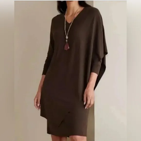 Soft Surroundings Marla Lagenlook Minimalist Midi Dark Brown Dress L NWT