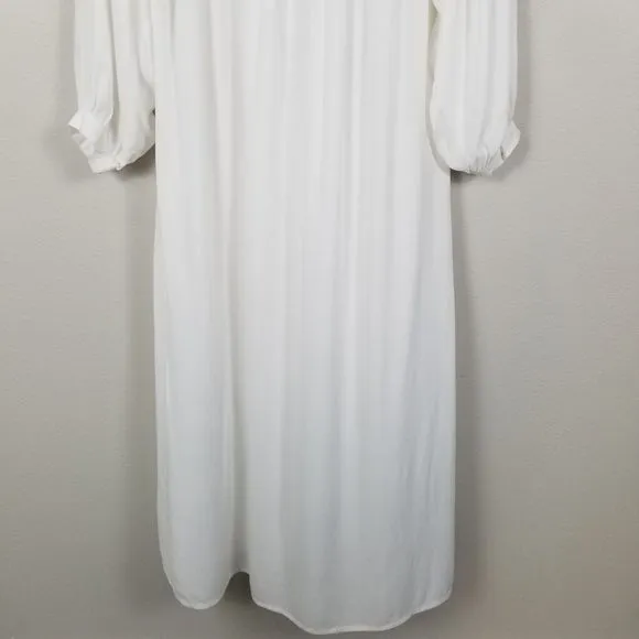 Solange Seguin White Viscose Luxury Baloon Sleeve Buttoned Maxi Dress Size S/M