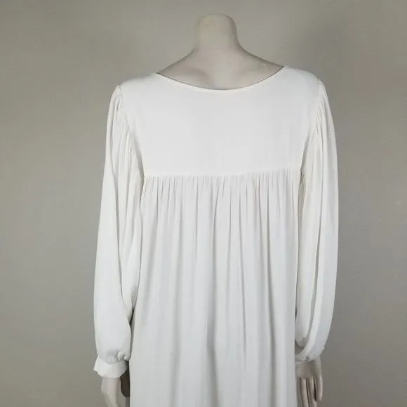 Solange Seguin White Viscose Luxury Baloon Sleeve Buttoned Maxi Dress Size S/M