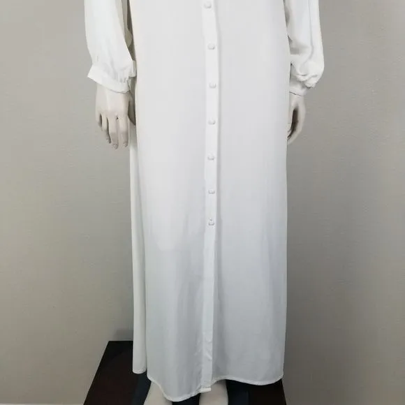 Solange Seguin White Viscose Luxury Baloon Sleeve Buttoned Maxi Dress Size S/M