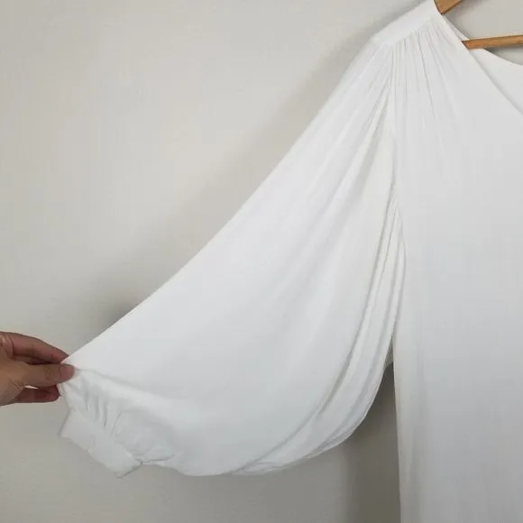Solange Seguin White Viscose Luxury Baloon Sleeve Buttoned Maxi Dress Size S/M