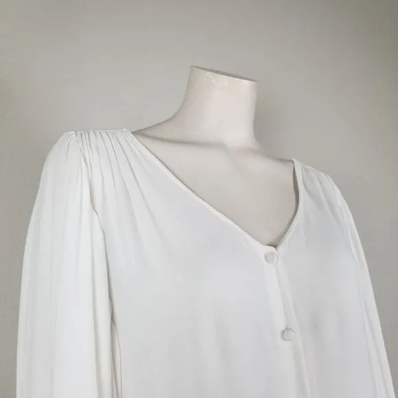 Solange Seguin White Viscose Luxury Baloon Sleeve Buttoned Maxi Dress Size S/M
