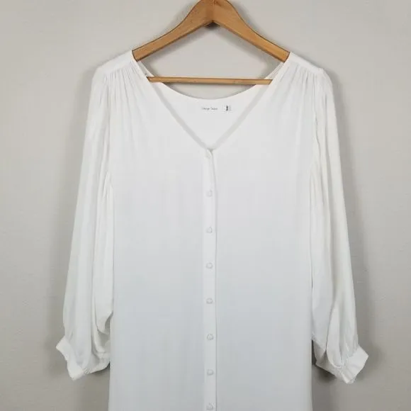 Solange Seguin White Viscose Luxury Baloon Sleeve Buttoned Maxi Dress Size S/M