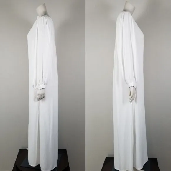 Solange Seguin White Viscose Luxury Baloon Sleeve Buttoned Maxi Dress Size S/M