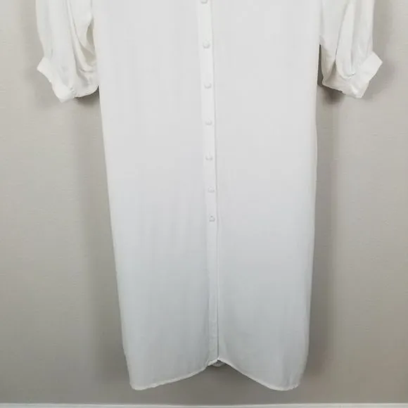 Solange Seguin White Viscose Luxury Baloon Sleeve Buttoned Maxi Dress Size S/M