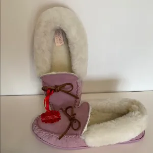 Sonoma Moccasin Pink Slippers White Fur Lining Slip On Comfort Women’s 9