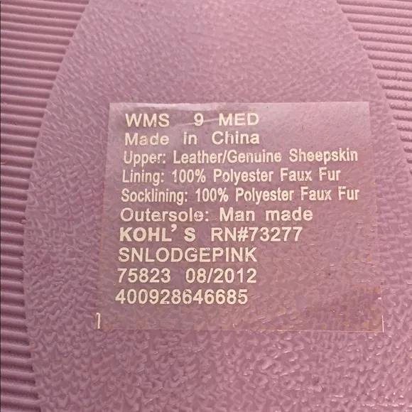 Sonoma Moccasin Pink Slippers White Fur Lining Slip On Comfort Women’s 9