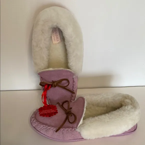 Sonoma Moccasin Pink Slippers White Fur Lining Slip On Comfort Women’s 9