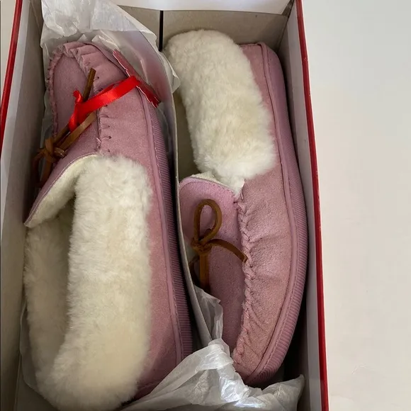 Sonoma Moccasin Pink Slippers White Fur Lining Slip On Comfort Women’s 9