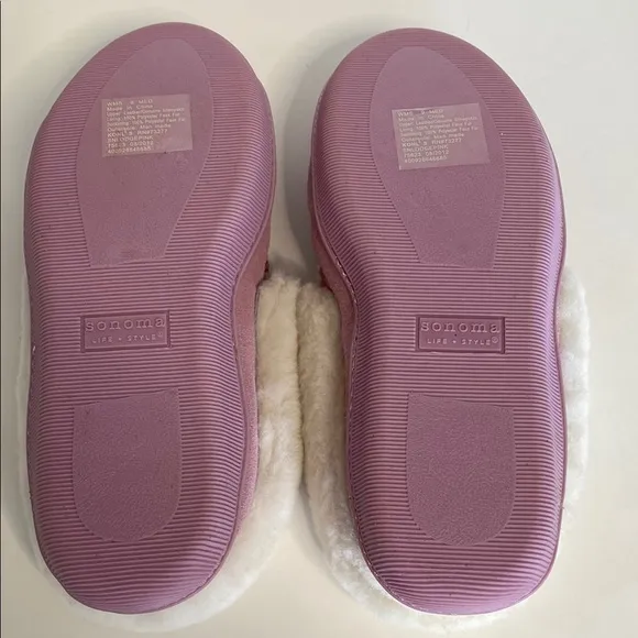 Sonoma Moccasin Pink Slippers White Fur Lining Slip On Comfort Women’s 9